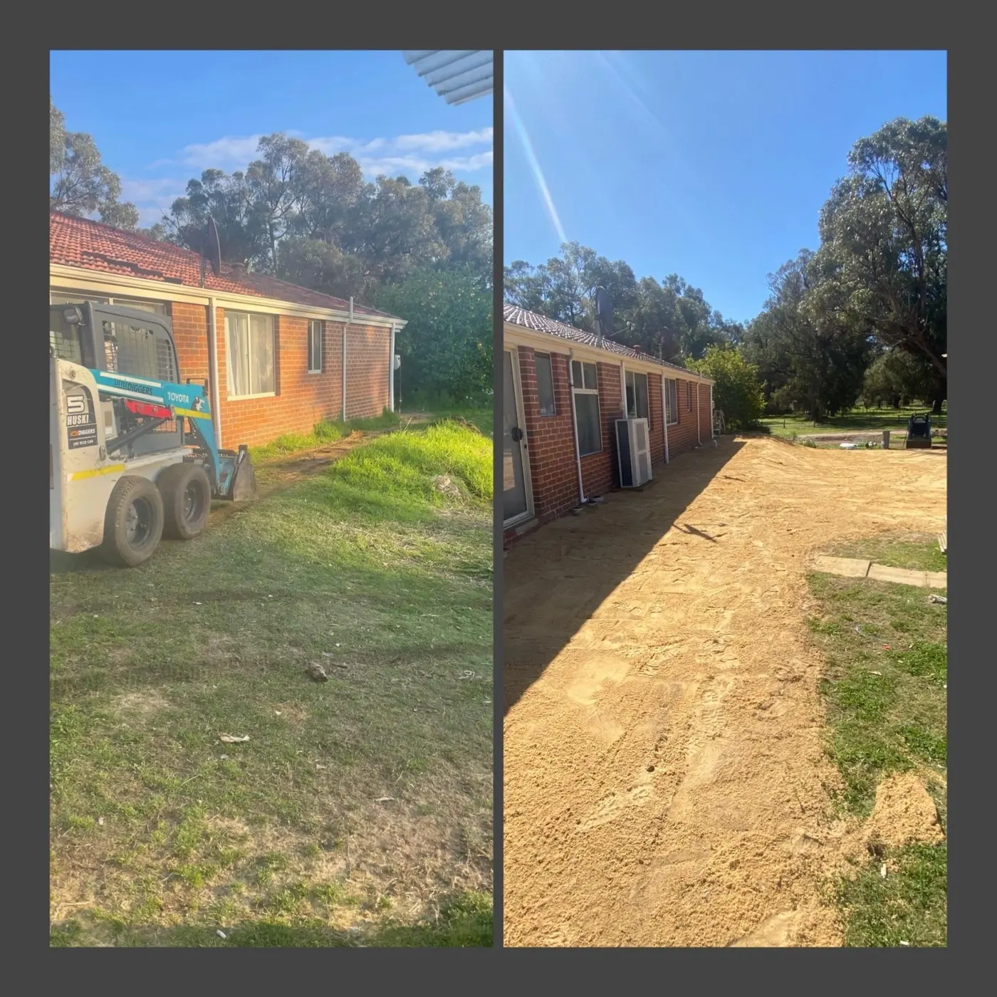 Side of house earthworks in Perth, before and after levelling