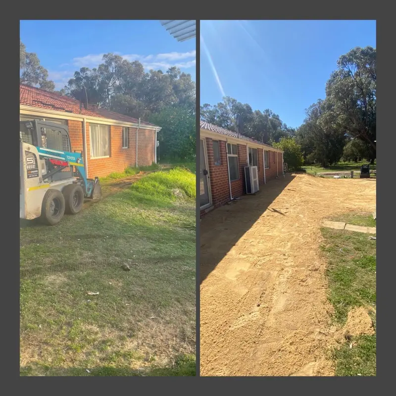 Side of house earthworks in Perth, before and after levelling