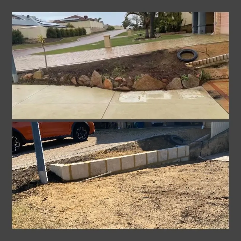 Retaining wall rebuild before and after